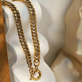 18k plaqué or 316l collier en acier inoxydable - chaîne à maillons solides, , bijoux pour femmes.