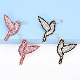 Vintage Bird Earrings with Full Diamond Inlay for Women's Fashion and Personality