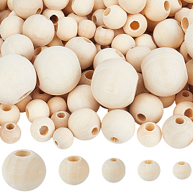 400 piezas 5 estilos cuentas de madera natural sin terminar, cuentas de macramé, cuentas redondas grandes de madera para hacer artesanías