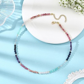 Colliers de perles rondes à facettes en rhodonite naturelle, tourmaline, améthyste, amazonite, lapis-lazuli, jade blanc et quartz rose, avec 304 chaînes d'extrémité en acier inoxydable, or