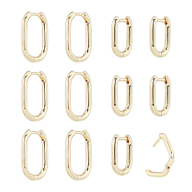 6Pairs 2 Styles Brass Huggie Hoop Earrings, Long-Lasting Plated, Oval