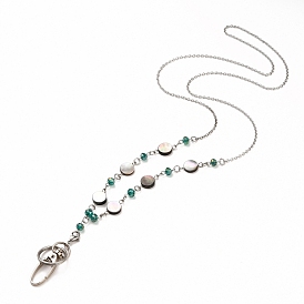 ID Card Neck Strap Card Holder, Badge Holder Lanyard, with Glass Beads, Natural Black Lip Shell Beads, Iron Swivel Clasps and Stainless Steel Findings