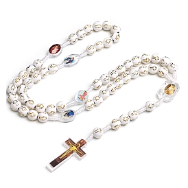 Plastic Corss with Jesus Pendant Necklaces, Rosary Bead Necklaces for Women
