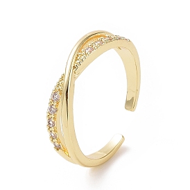 Clear Cubic Zirconia Criss Cross Open Cuff Ring, Brass Jewelry for Women