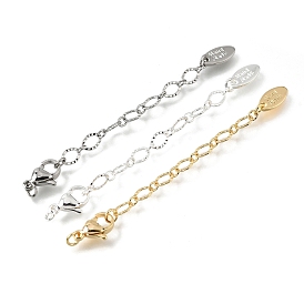 Hammered Brass Cable Chain Extender, End Chains with Lobster Claw Clasps and Handmade Oval Charms, Rack Plating, Long-Lasting Plated