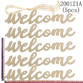 DIY Word Welcome Unfinished Wooden Ornaments Blank Wooden Embellishments, with Hemp Rope, for Party Gift Home Decoration