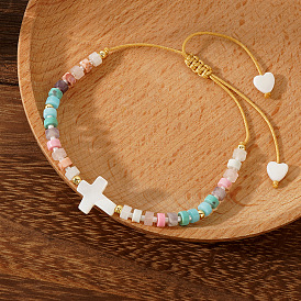 Sweet Shell Cross Beaded Bracelets, Mixed Stone & Seed Beads Women's Jewelry