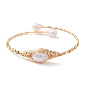 Bracelets de manchette en perles naturelles, bracelet enveloppé de fil de cuivre doré