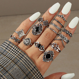 W266 Jewelry fashion metal ring 15 retro exquisite personality diamond ring set