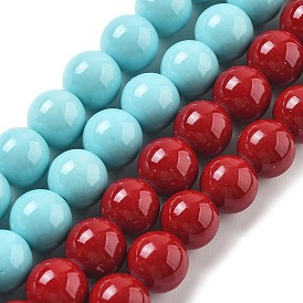 Синтетических нитей бирюзовые бусы, круглые