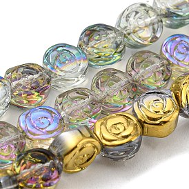 Half Rainbow Plated Electroplate Transparent Glass Beads Strands, Rose