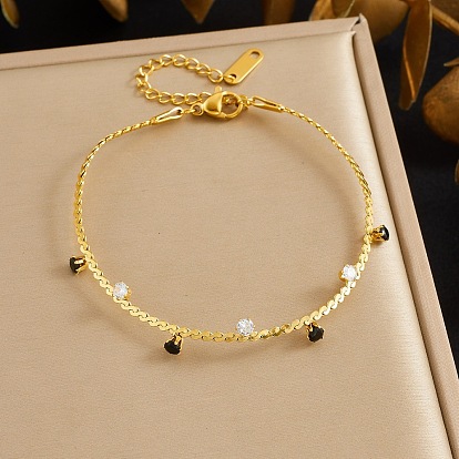 Круглые 304 браслеты из нержавеющей стали с подвесками из страз, браслеты-цепочки для женщин