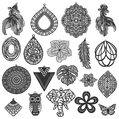 38 шт. 19 стильная окраска распылением 430 большие подвески из нержавеющей стали, гравированные металлические украшения, очарование смешанной формы