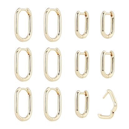6Pairs 2 Styles Brass Huggie Hoop Earrings, Long-Lasting Plated, Oval