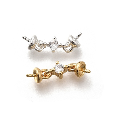 Латунный микро-паве кубический кубик циркония жемчужина, за половину пробурено бисера, без кадмия, без никеля и без свинца