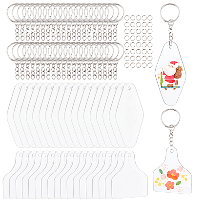 Kits para hacer llaveros con dijes en blanco, incluyendo colgantes grandes de acrílico de rombo y botella, Llaveros divididas de hierro