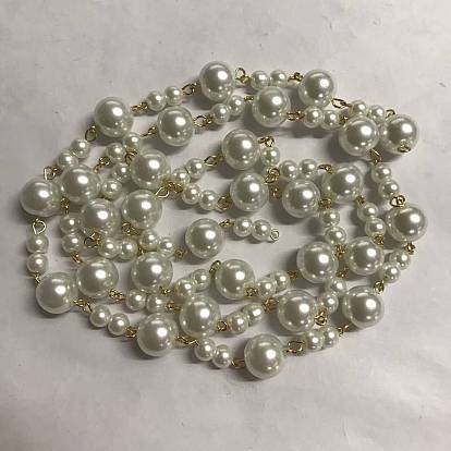 Runde Gliederkette aus perlmuttfarbenem Glas, mit 304 Edelstahl Zubehör, ungeschweißte