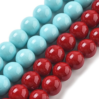 Синтетических нитей бирюзовые бусы, круглые