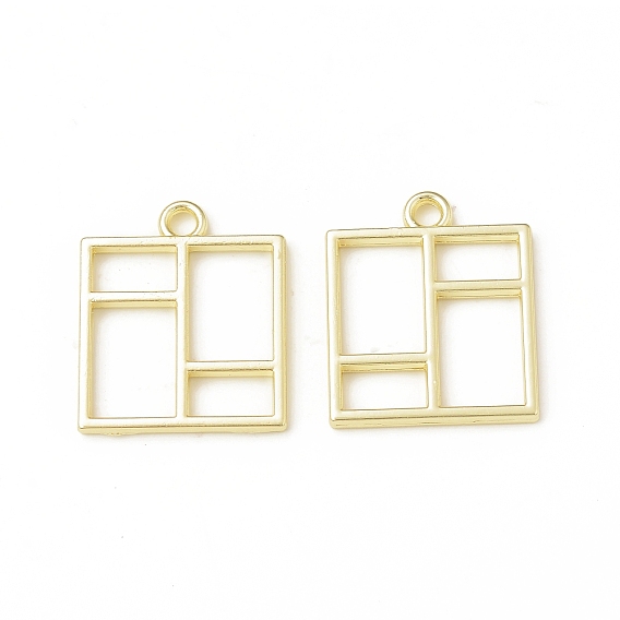 Rack Plating Alloy  Square with Rectangle Pattern Open Back Bezel Pendants, For DIY UV Resin, Epoxy Resin, Pressed Flower Jewelry,  Cadmium Free & Nickel Free & Lead Free