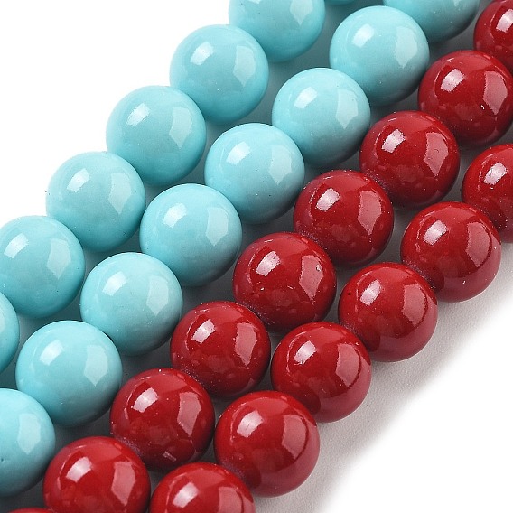 Синтетических нитей бирюзовые бусы, круглые