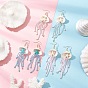 3 Pairs 304 Stainless Steel Gemstone & Glass Seed Beaded Jellyfish Dangle Earrings, Golden