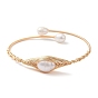 Natural Pearl Beaded Cuff Bangles, Golden Copper Wire Wrapped Bangle