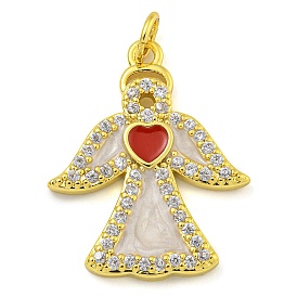 Brass Enamel Pendants with Jump Rings and Cubic Zirconia, Angle Charm