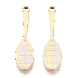 304 Stainless Steel Enamel Pendants, Badminton Racket Charms, Ion Plating(IP), Long-Lasting Plated, Golden
