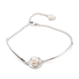 925 Sterling Silver Flower Link Chain Bracelets, Pearl & White Shell Bracelets for Women