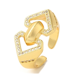 Heart Brass Micro Pave Clear Cubic Zirconia Open Cuff Rings, for Women, Lead Free & Cadmium Free