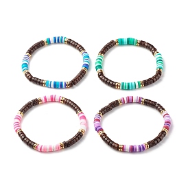 Bracelet extensible perles heishi noix de coco et argile polymère, bracelet de puissance en hématite synthétique pour femme