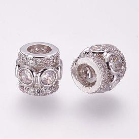 Micro cuivres ouvrent zircone cubique perles européennes, colonne, Perles avec un grand trou   
