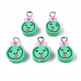 Imitation Food Handmade Polymer Clay Charms, with Platinum Plated Iron Loop, Lollipop with Bowknot & Smile