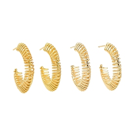 Brass Wire Swirl C-shape Stud Earrings, Half Hoop Earrings for Women, Nickel Free