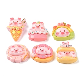 Piggy Food Theme Opaque Resin Imitation Food Decoden Cabochons, Mixed Shapes