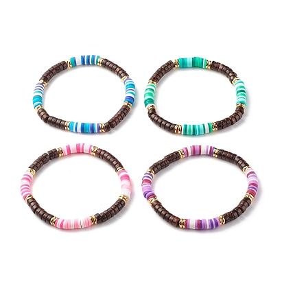 Bracelet extensible perles heishi noix de coco et argile polymère, bracelet de puissance en hématite synthétique pour femme