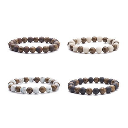 Эластичный браслет из натуральной древесины венге и драгоценных камней, украшения для йоги для женщин