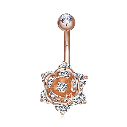 Bijoux piercing laiton, anneau de nombril anneaux de ventre, avec 304 barre en acier inoxydable, avec zircons, formes mixtes