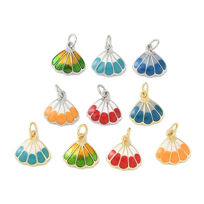 Подвески в форме ракушек из латуни с эмалью, с прыжковых колец, стойки покрытие, долговечный, без свинца и без кадмия