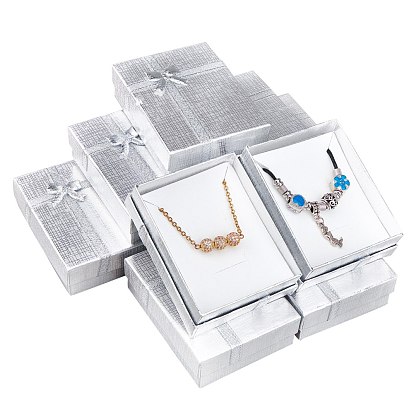 Valentines Day Gifts Packages Cardboard Pendant Necklaces Boxes, with Bowknot Outside and Sponge Inside, for Necklaces and Pendants, Rectangle
