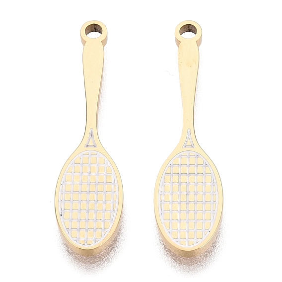 304 Stainless Steel Enamel Pendants, Badminton Racket Charms, Ion Plating(IP), Long-Lasting Plated, Golden