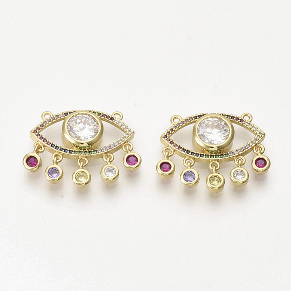 Brass Micro Pave Cubic Zirconia Pendants, Cadmium Free & Lead Free, Eye, Colorful