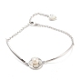 925 Sterling Silver Flower Link Chain Bracelets, Pearl & White Shell Bracelets for Women
