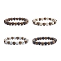 Natural Wenge Wood & Gemstone Round Beaded Stretch Bracelet, Yoga Jewelry for Women