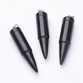 Glass Pointed Pendants, with 201 Stainless Steel Split Rings, Bullet, Stainless Steel Color