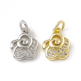 Brass Micro Pave Cubic Zirconia Charms, with Jump Rings, Flower Charm
