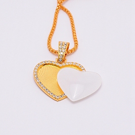 Alloy Rhinestone Pendant Necklaces, with Glass and Box Chains, Heart