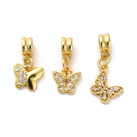 Rack Plating Brass Micro Pave Cubic Zirconia Charms, Long-Lasting Plated, Lead Free & Cadmium Free, Butterfly