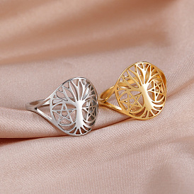 Полые 201 кольца для пальцев из нержавеющей стали, дерево со звездой