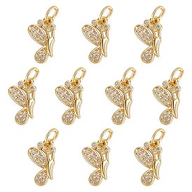 10Pcs Brass Micro Pave Clear Cubic Zirconia Pendants, with Jump Ring, Long-Lasting Plated, Butterfly